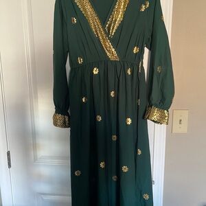 SHEIN Green Maxi Dress with Gold Accents